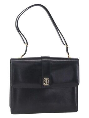 Authentic Burberrys Nova Check Shoulder Bag Leather Black Gold